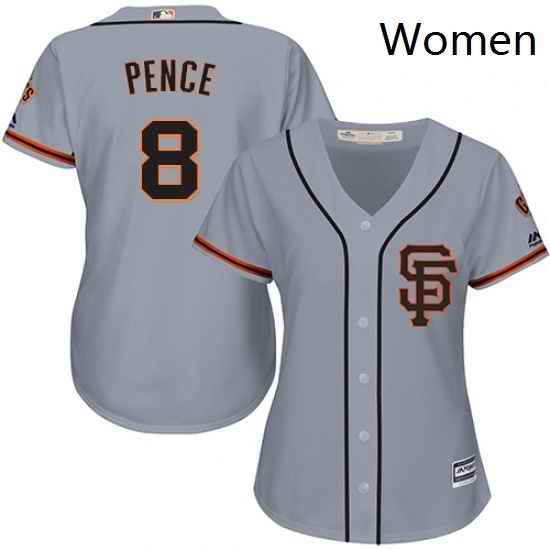 Womens Majestic San Francisco Giants 8 Hunter Pence Replica Grey Road 2 Cool Base MLB Jersey